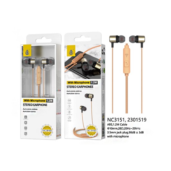 AURICULARES ONEPLUS NC3151 OR COM MICRÓFONO E BOTÓN MULTIFUNCIONAL 1.2M DOURADO